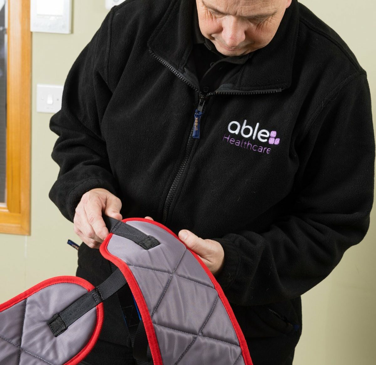 loler sling inspection done by a man in a black jacket.