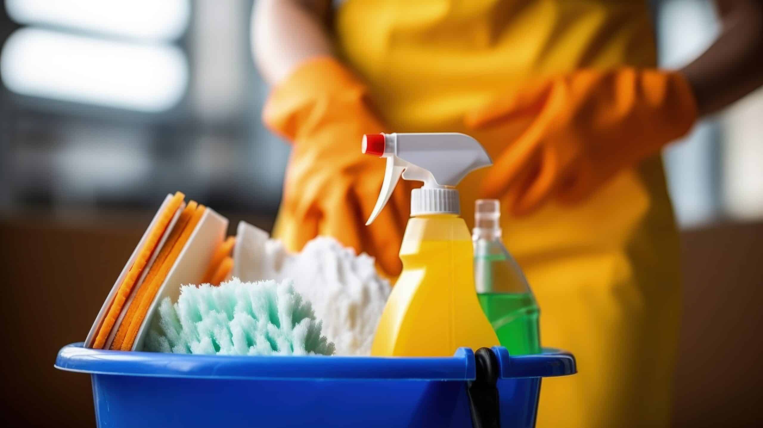 Cleaning supplies prepared for cleaning handover procedures in care homes