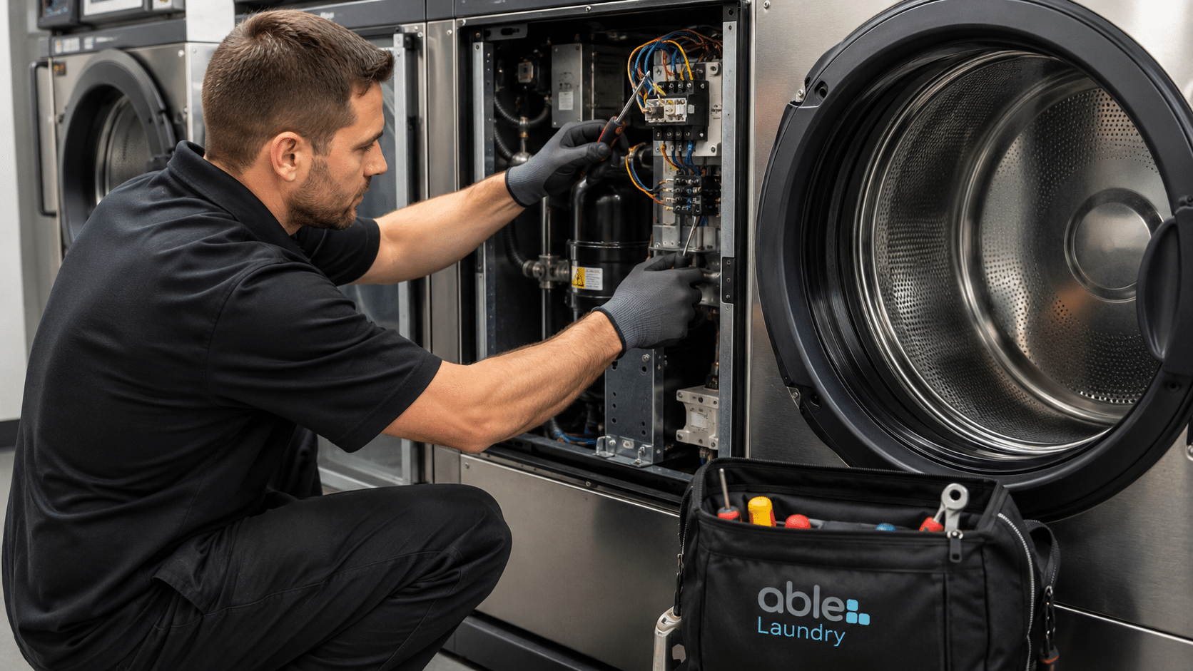 Commercial laundry maintenance plans engineer servicing commercial laundry equipment