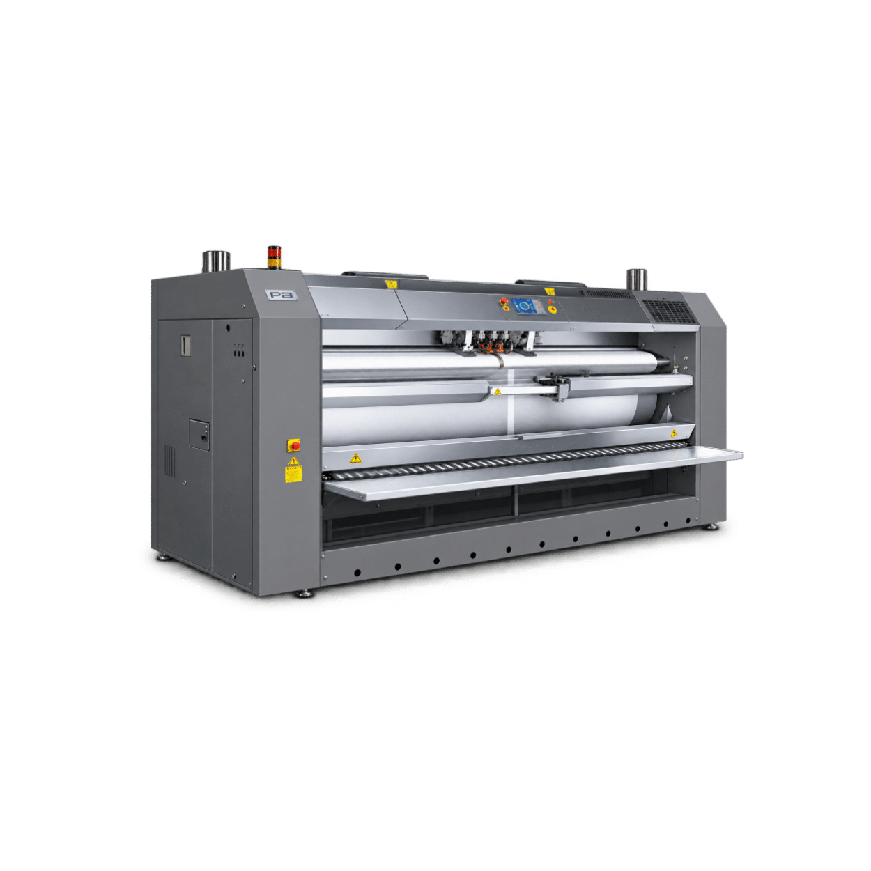 Primus IFF50-320 3.2m industrial flatwork ironer with digital control panel and wide roller system for commercial laundry.